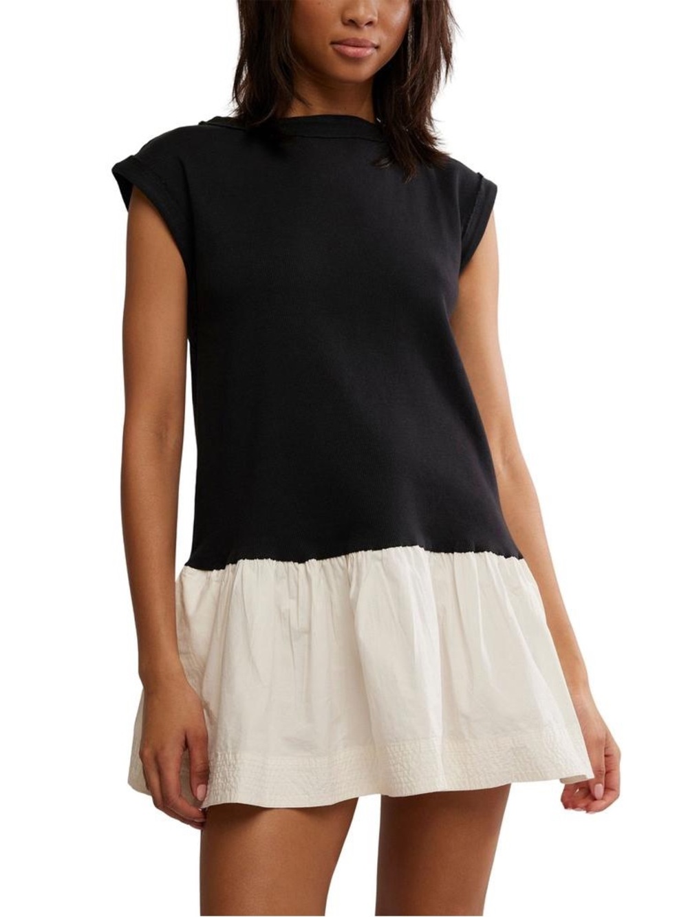 Free People Enya Black/White Sleeveless Colorblock Drop-Waist Mini Dress Medium